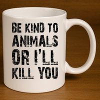Be Kind To Animals Or I'll Kill You Animal Rights Lover 11oz C Handle Ceramic Mug