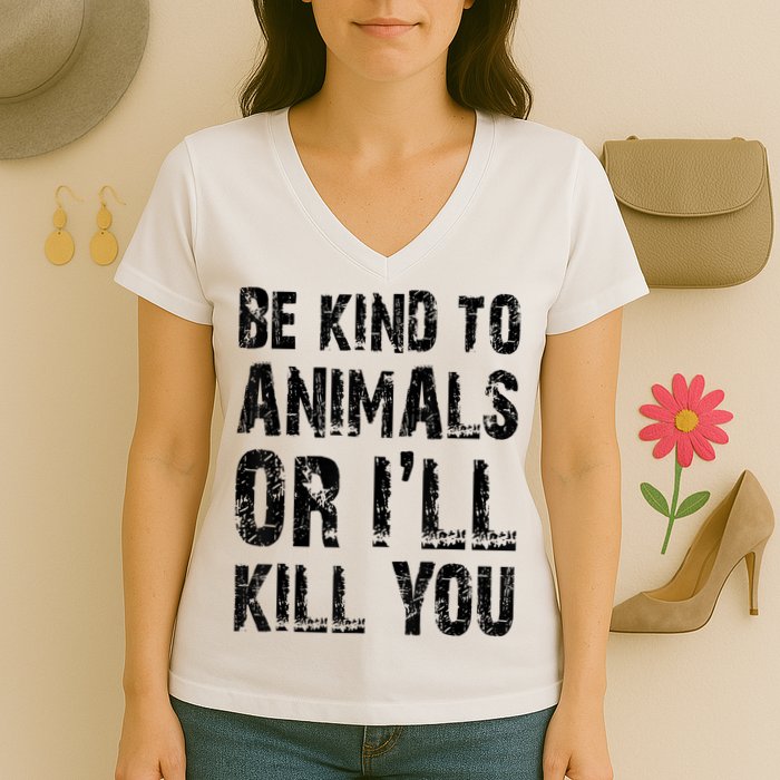Be Kind To Animals Or I'll Kill You Animal Rights Lover Women's V-Neck T-Shirt