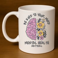 Be Kind To Your Mind Mental Health Matters 11oz C Handle Ceramic Mug