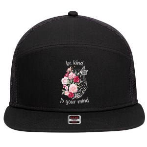 Be Kind To Your Mind Mental Health Matters Brain Wildflowers 7 Panel Mesh Trucker Snapback Hat