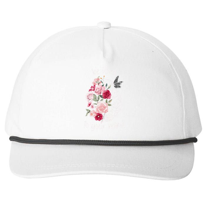 Be Kind To Your Mind Mental Health Matters Brain Wildflowers Snapback Five-Panel Rope Hat