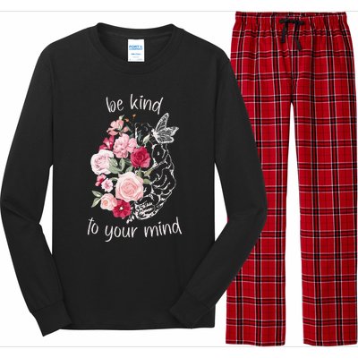 Be Kind To Your Mind Mental Health Matters Brain Wildflowers Long Sleeve Pajama Set