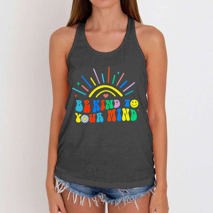 Be Kind To Your Mind Groovy Mental Health Matters Women's Knotted Racerback Tank