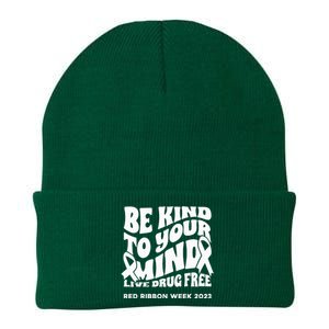 Be Kind To Your Mind Red Ribbon Week Drug Free Knit Cap Winter Beanie