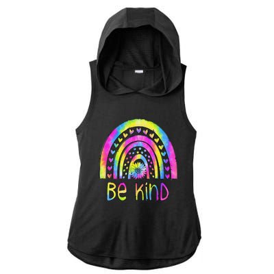 Be Kind Tie Dye Rainbow Choose Kindness Autism Awareness Ladies PosiCharge Tri-Blend Wicking Draft Hoodie Tank