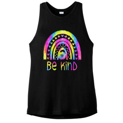 Be Kind Tie Dye Rainbow Choose Kindness Autism Awareness Ladies PosiCharge Tri-Blend Wicking Tank