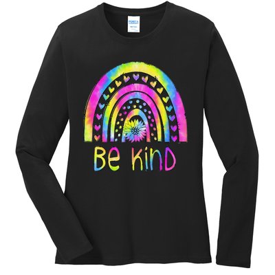 Be Kind Tie Dye Rainbow Choose Kindness Autism Awareness Ladies Long Sleeve Shirt