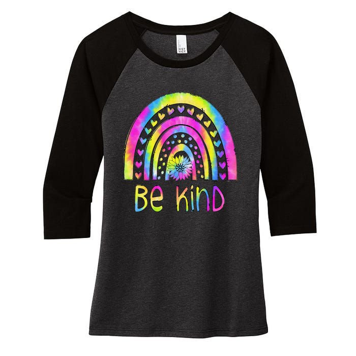 Be Kind Tie Dye Rainbow Choose Kindness Autism Awareness Women's Tri-Blend 3/4-Sleeve Raglan Shirt