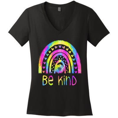 Be Kind Tie Dye Rainbow Choose Kindness Autism Awareness Women's V-Neck T-Shirt