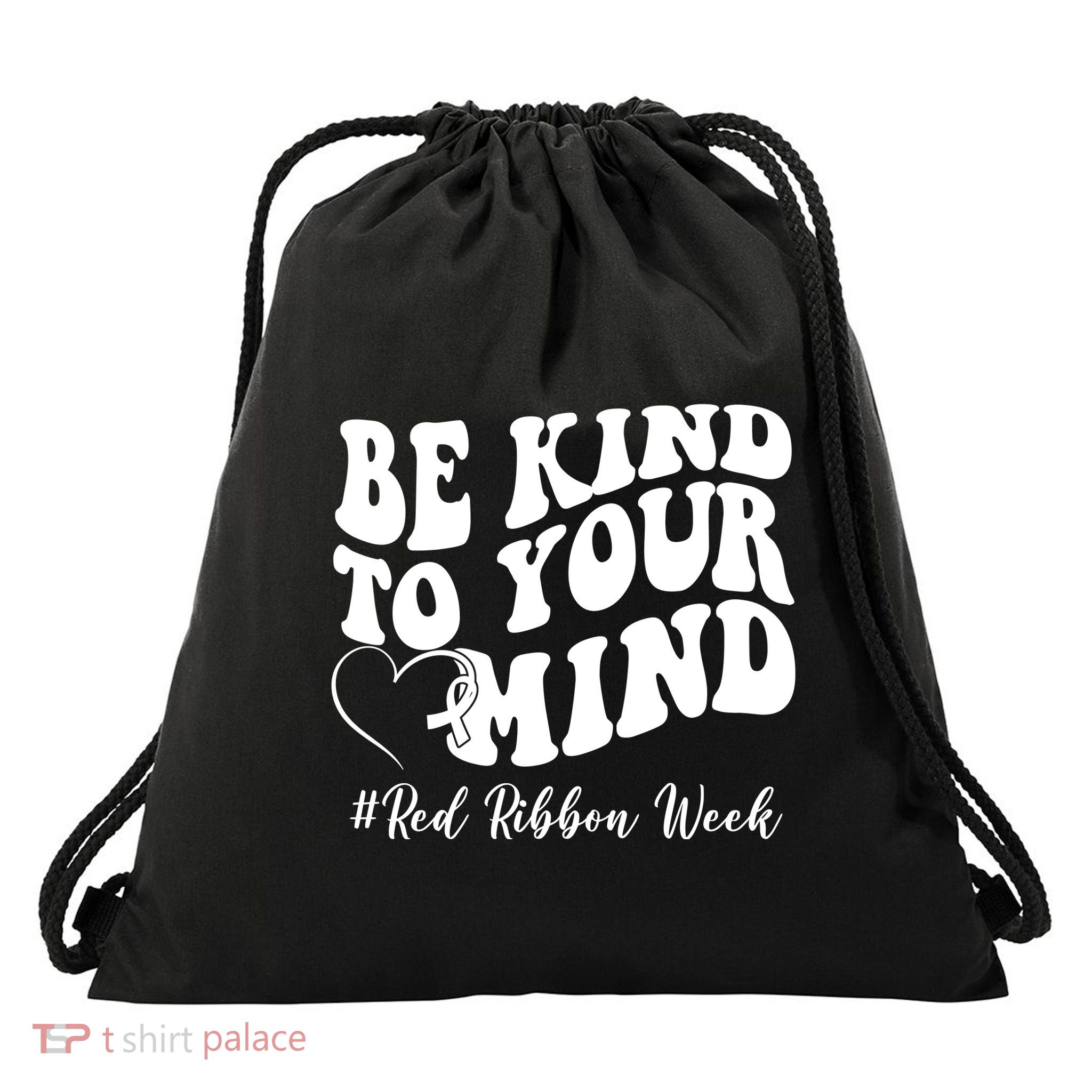 Be Kind To Your Mind Red Ribbon Week Groovy Drawstring Bag