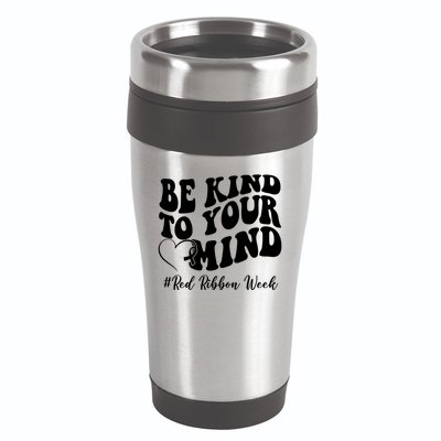 Be Kind To Your Mind Red Ribbon Week Groovy 16oz Travel Tumbler