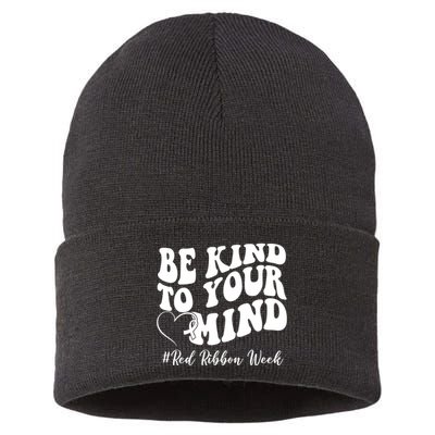 Be Kind To Your Mind Red Ribbon Week Groovy Sustainable Knit Beanie