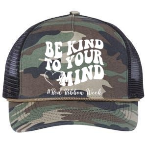 Be Kind To Your Mind Red Ribbon Week Groovy Retro Rope Trucker Hat Cap