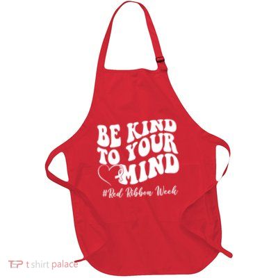 Be Kind To Your Mind Red Ribbon Week Groovy Full-Length Apron With Pockets