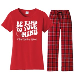 Be Kind To Your Mind Red Ribbon Week Groovy Women's Flannel Pajama Set