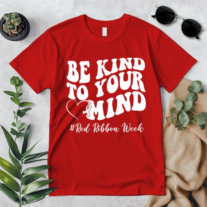 Be Kind To Your Mind Red Ribbon Week Groovy Premium T-Shirt