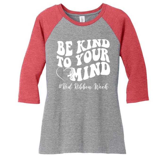 Be Kind To Your Mind Red Ribbon Week Groovy Women's Tri-Blend 3/4-Sleeve Raglan Shirt