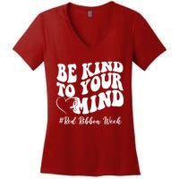 Be Kind To Your Mind Red Ribbon Week Groovy Women's V-Neck T-Shirt