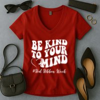 Be Kind To Your Mind Red Ribbon Week Groovy Women's V-Neck T-Shirt