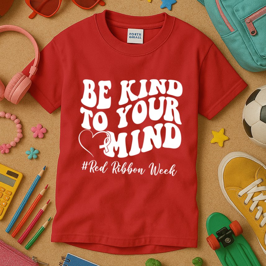 Be Kind To Your Mind Red Ribbon Week Groovy Kids T-Shirt
