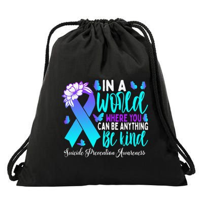 Be Kind Teal Purple Ribbon Suicide Prevention Awareness Drawstring Bag