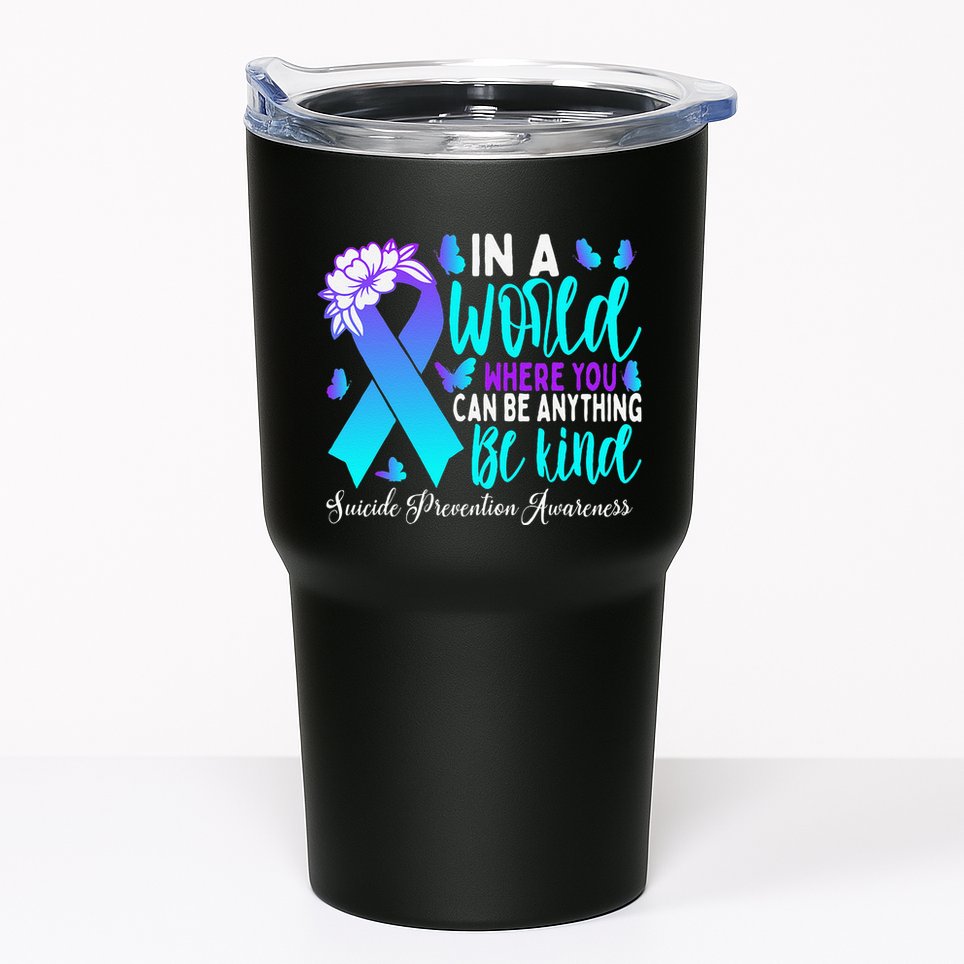 Be Kind Teal Purple Ribbon Suicide Prevention Awareness Tumbler