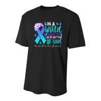 Be Kind Teal Purple Ribbon Suicide Prevention Awareness Youth Performance Sprint T-Shirt