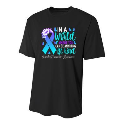 Be Kind Teal Purple Ribbon Suicide Prevention Awareness Youth Performance Sprint T-Shirt