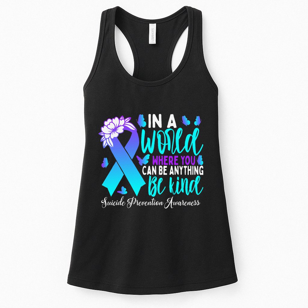 Be Kind Teal Purple Ribbon Suicide Prevention Awareness Womens Tank Top