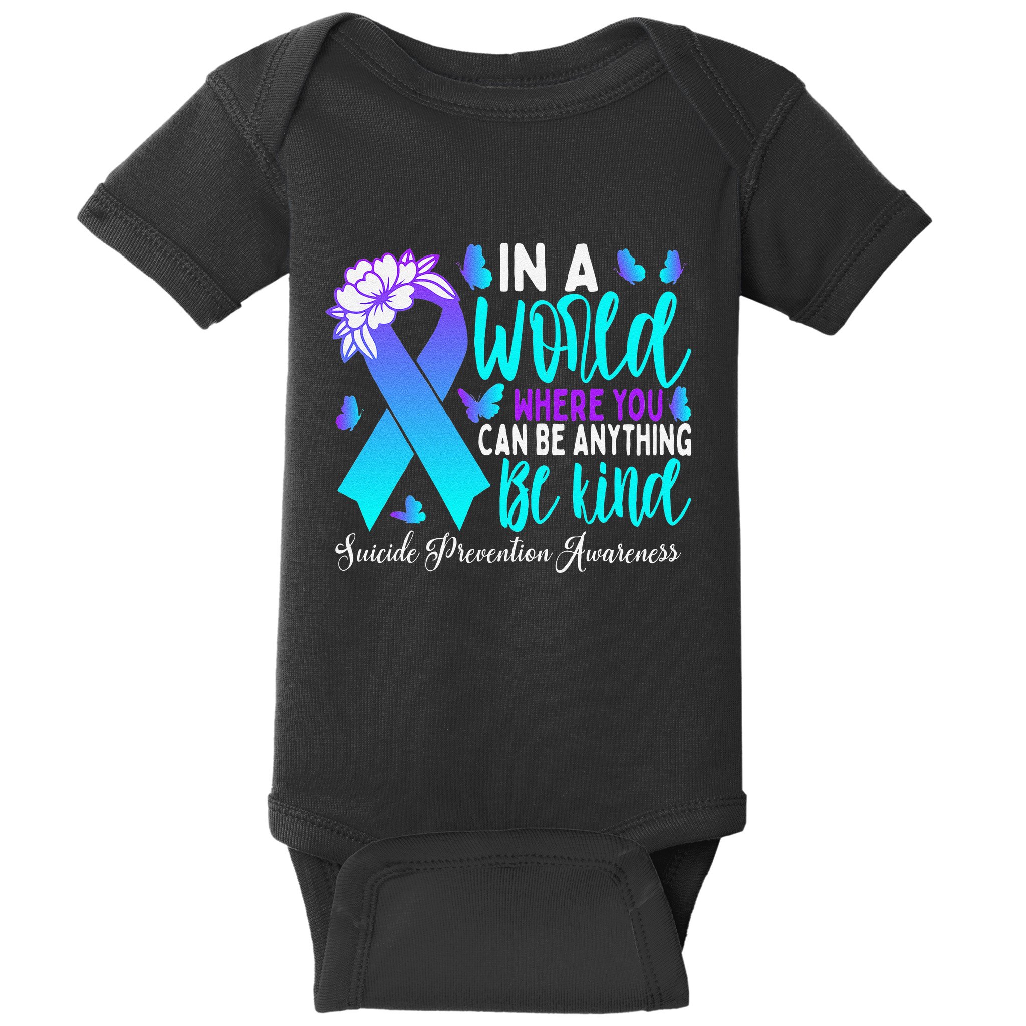 Be Kind Teal Purple Ribbon Suicide Prevention Awareness Baby Bodysuit