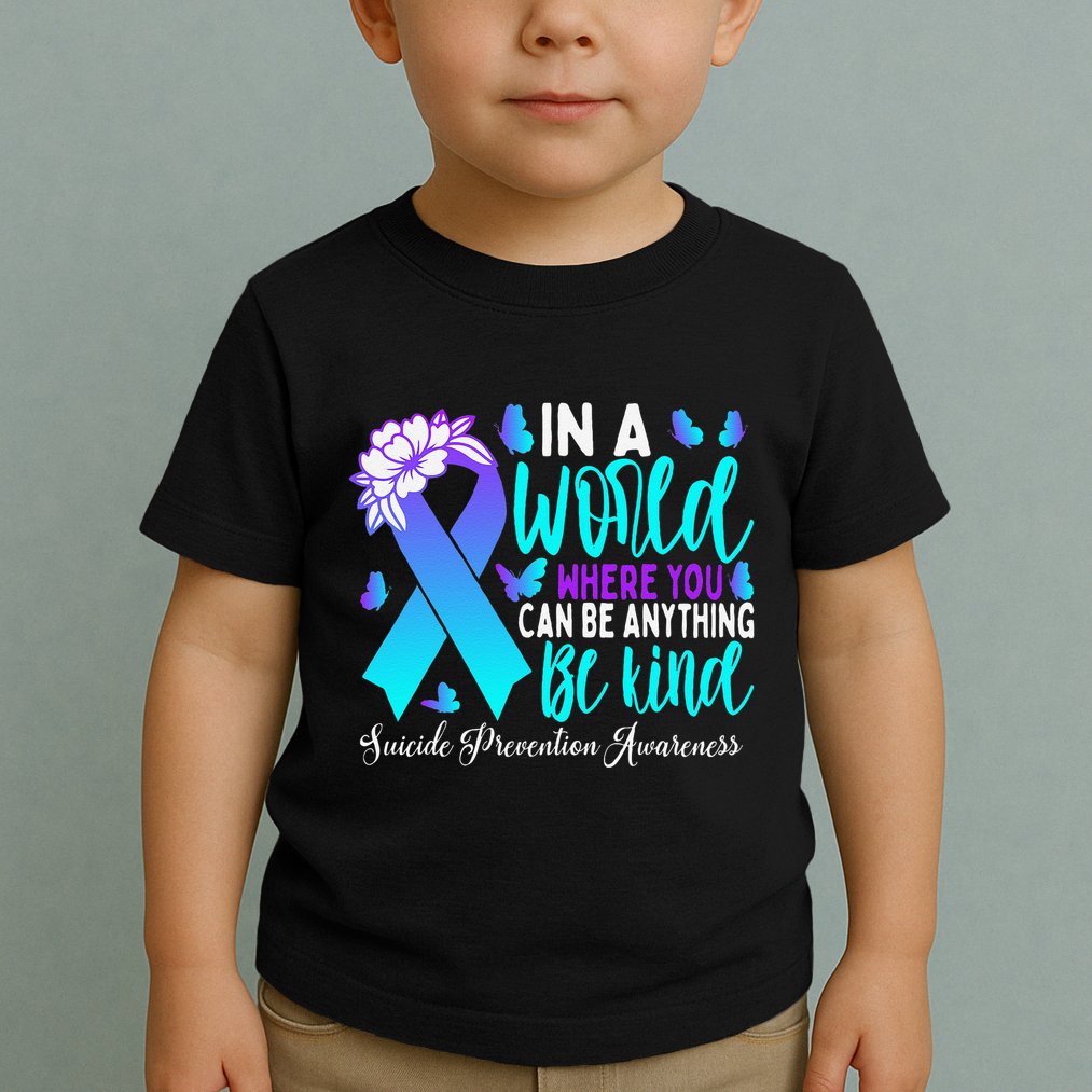 Be Kind Teal Purple Ribbon Suicide Prevention Awareness Toddler T-Shirt