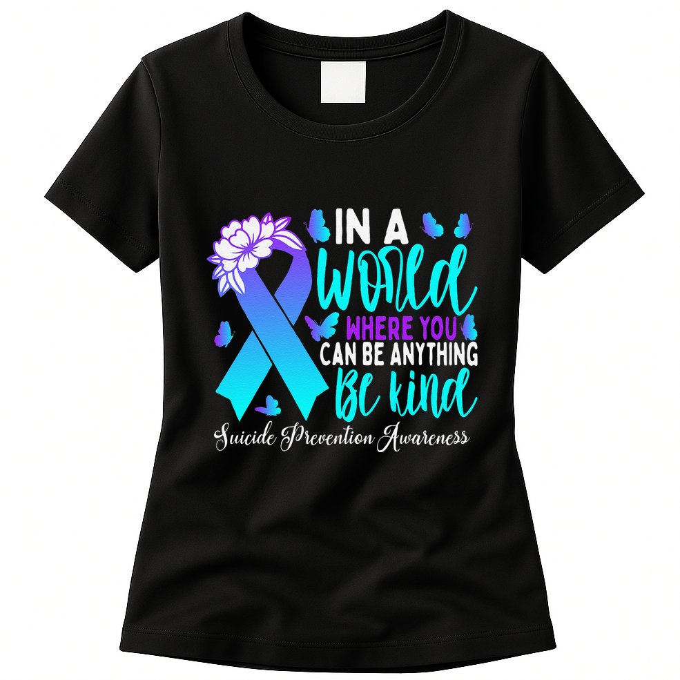 Be Kind Teal Purple Ribbon Suicide Prevention Awareness Womens T-Shirt