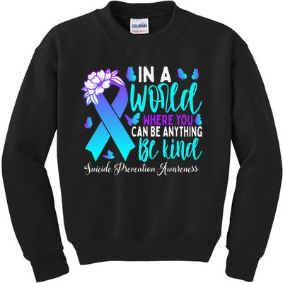 Be Kind Teal Purple Ribbon Suicide Prevention Awareness Kids Sweatshirt