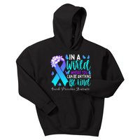 Be Kind Teal Purple Ribbon Suicide Prevention Awareness Kids Hoodie