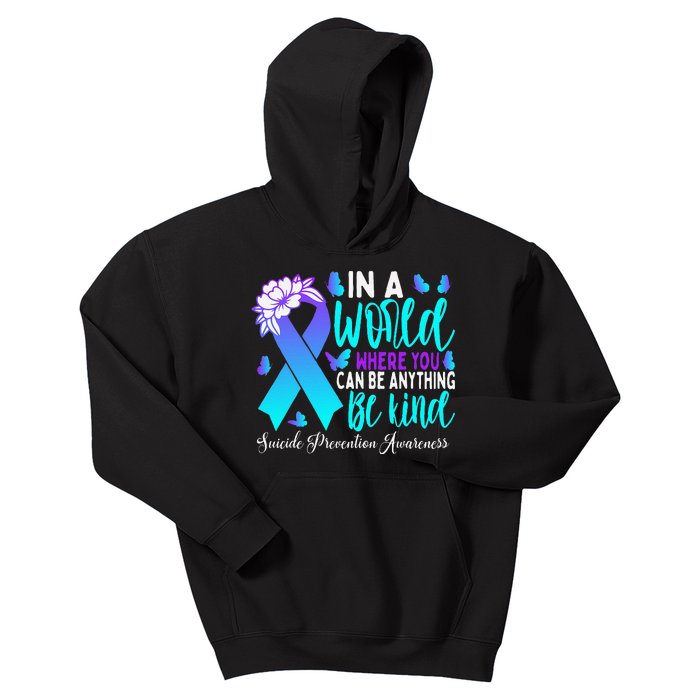 Be Kind Teal Purple Ribbon Suicide Prevention Awareness Kids Hoodie