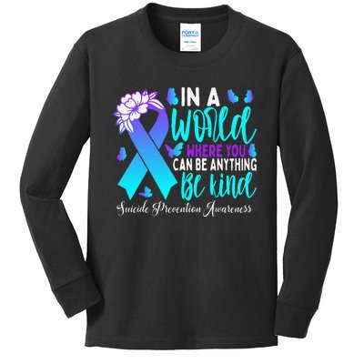 Be Kind Teal Purple Ribbon Suicide Prevention Awareness Kids Long Sleeve Shirt