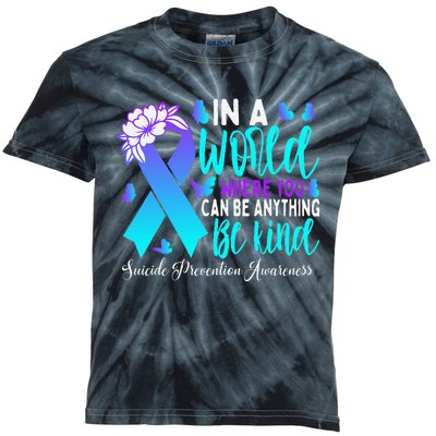 Be Kind Teal Purple Ribbon Suicide Prevention Awareness Kids Tie-Dye T-Shirt