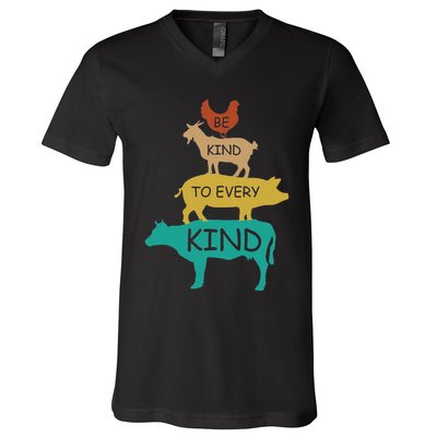 Be Kind To Every Kind Retro Vintage Funny Vegetarian Vegan V-Neck T-Shirt
