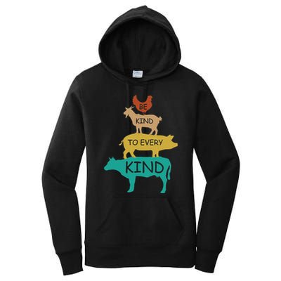 Be Kind To Every Kind Retro Vintage Funny Vegetarian Vegan Women's Pullover Hoodie