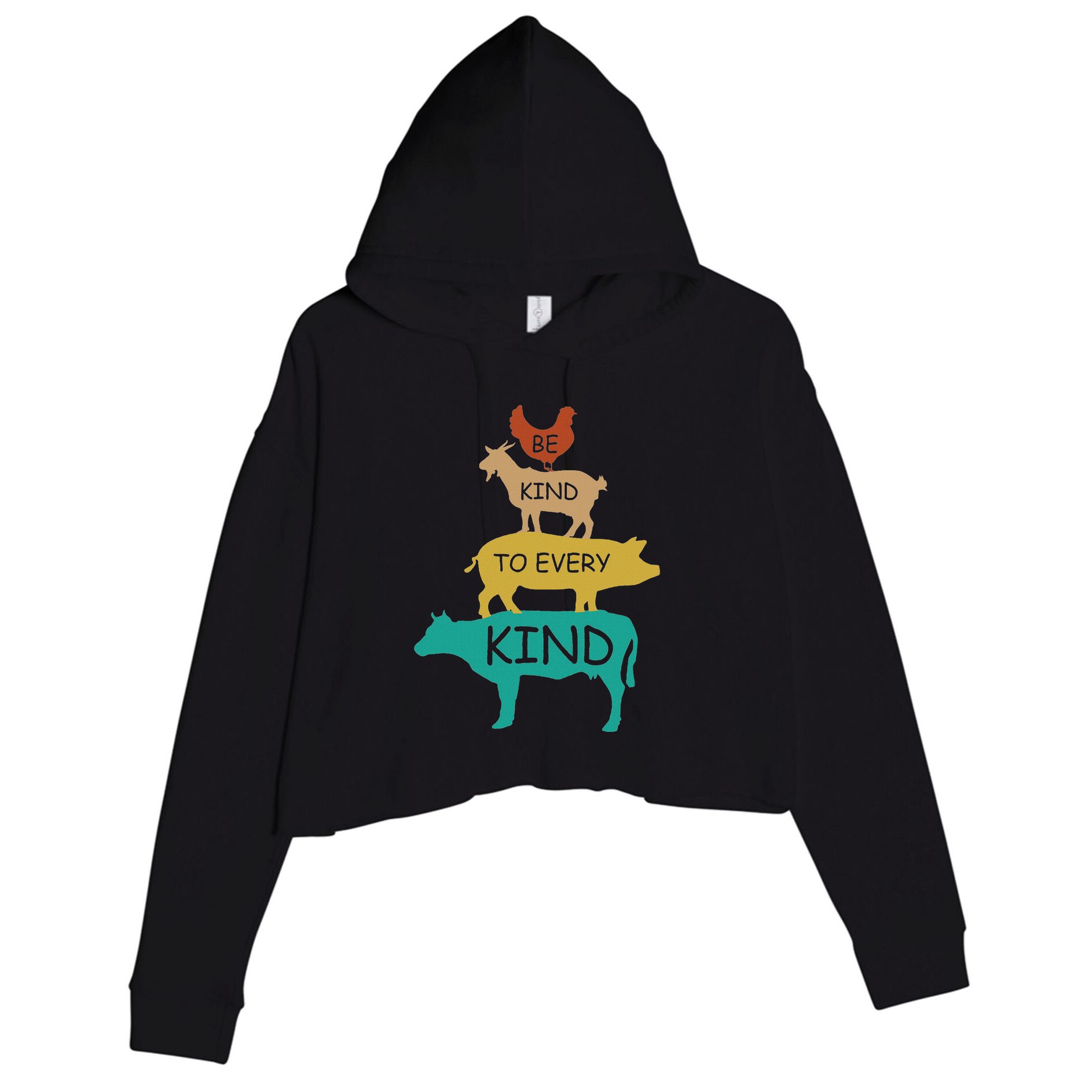 Be Kind To Every Kind Retro Vintage Funny Vegetarian Vegan Crop Fleece Hoodie