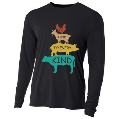 Be Kind To Every Kind Retro Vintage Funny Vegetarian Vegan Cooling Performance Long Sleeve Crew
