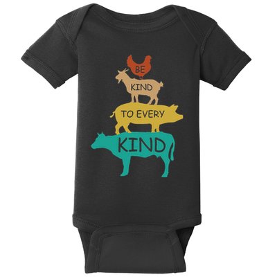 Be Kind To Every Kind Retro Vintage Funny Vegetarian Vegan Baby Bodysuit