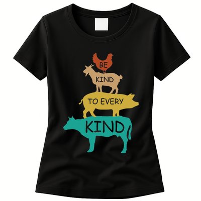 Be Kind To Every Kind Retro Vintage Funny Vegetarian Vegan Womens T-Shirt