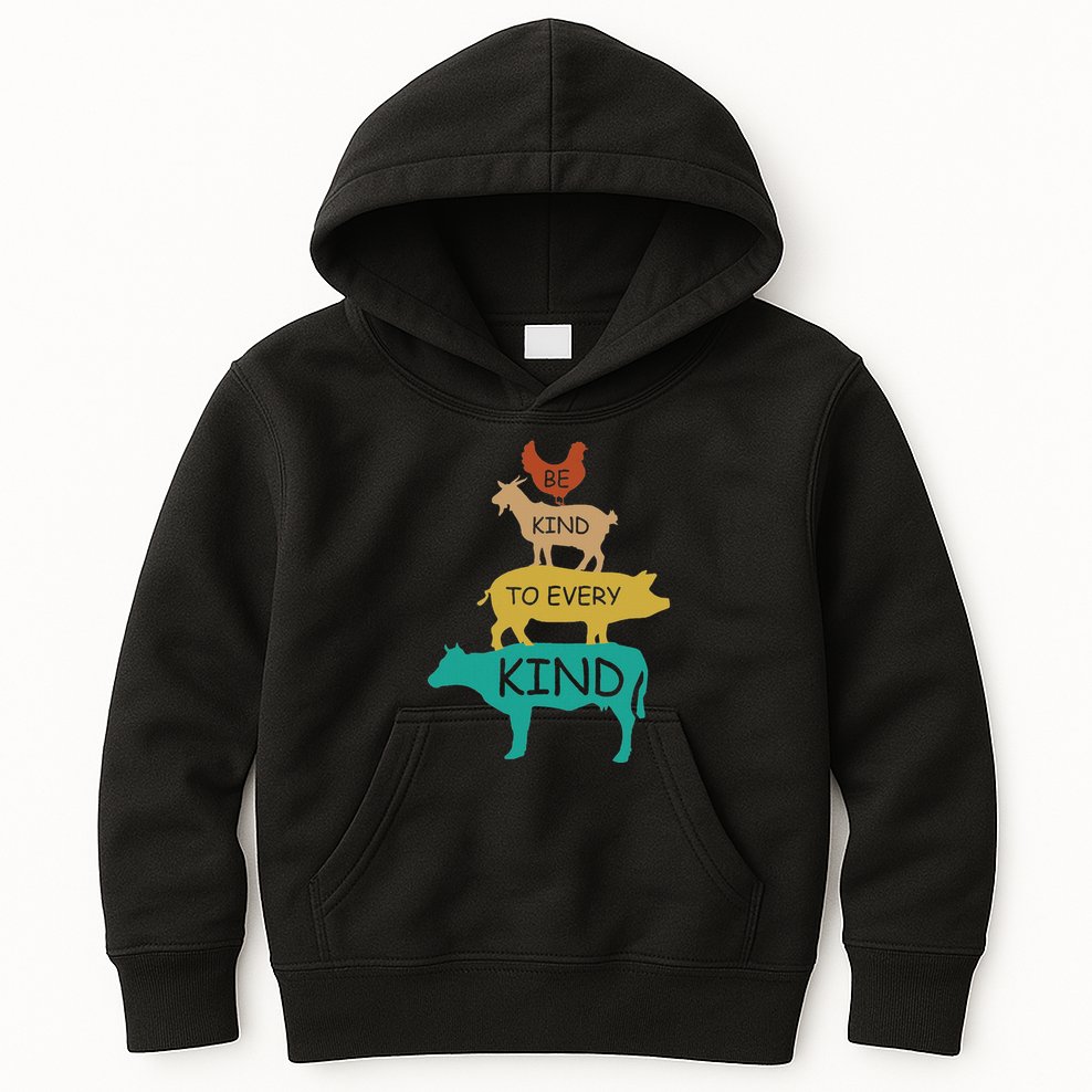 Be Kind To Every Kind Retro Vintage Funny Vegetarian Vegan Kids Hoodie