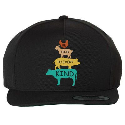 Be Kind To Every Kind Retro Vintage Funny Vegetarian Vegan Wool Snapback Cap