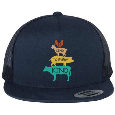 Be Kind To Every Kind Retro Vintage Funny Vegetarian Vegan Flat Bill Trucker Hat