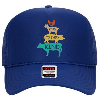 Be Kind To Every Kind Retro Vintage Funny Vegetarian Vegan High Crown Mesh Back Trucker Hat