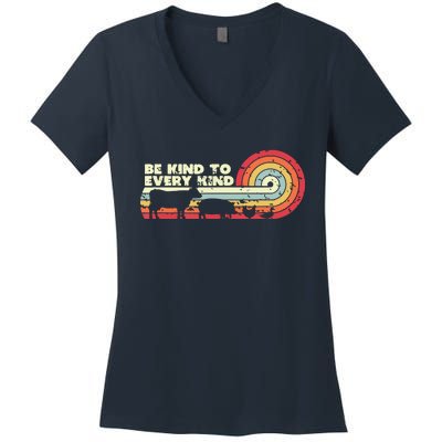 Be Kind To Every Kind Vegan Vegetarian Retro Tee Women's V-Neck T-Shirt