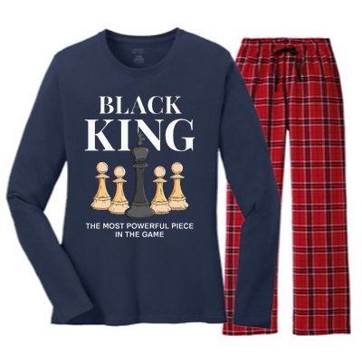 Black King The Most Powerful Piece In The Game Chess Women's Long Sleeve Flannel Pajama Set 