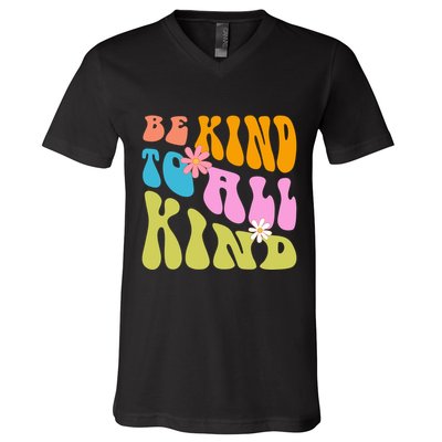 Be Kind To All Kind Colorful Retro Quote V-Neck T-Shirt